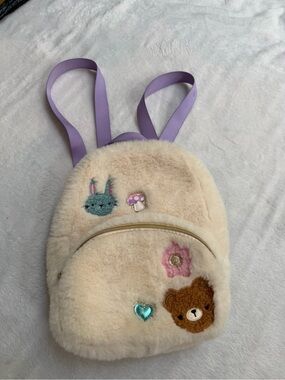 Claire’s Plush Teddy Bear Bunny Mushroom Mini Backpack Cream Lavender